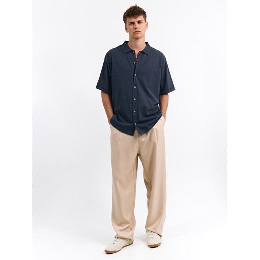 Koszula męska Gate granatowa bawełniana z krótkim rękawem z klasycznym kołnierzykiem 