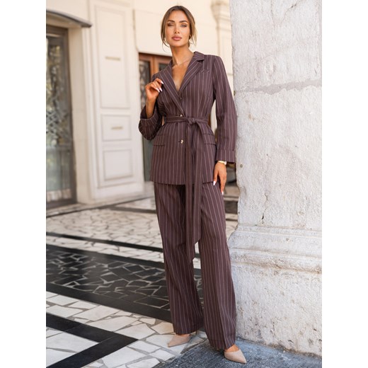 Eleganckie brązowe spodnie damskie w paski L’AF Himena ze sklepu Eye For Fashion w kategorii Spodnie damskie - zdjęcie 184055410