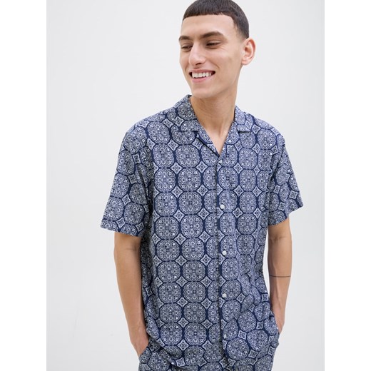 Koszula męska Jack & Jones z krótkimi rękawami niebieska z klasycznym kołnierzykiem 