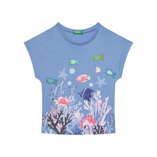 United Colors Of Benetton T-Shirt 3I1XG10JH Niebieski Regular Fit ze sklepu MODIVO w kategorii Bluzki dziewczęce - zdjęcie 184058120