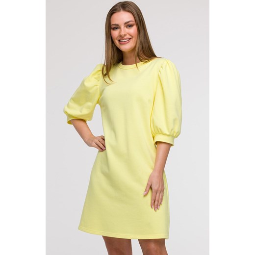 Sukienka damska z bufiastymi rękawami cytrynowa B291, Kolor cytrynowy, Rozmiar 2XL/3XL, BeWear ze sklepu Primodo w kategorii Sukienki - zdjęcie 184061382