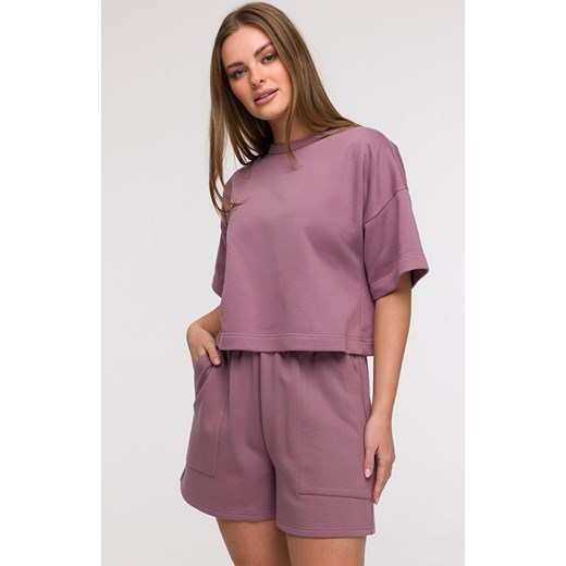 Bluza damska oversize z krótkimi rękawami wrzosowa B294, Kolor wrzosowy, Rozmiar 2XL/3XL, BeWear ze sklepu Primodo w kategorii Bluzy damskie - zdjęcie 184061442