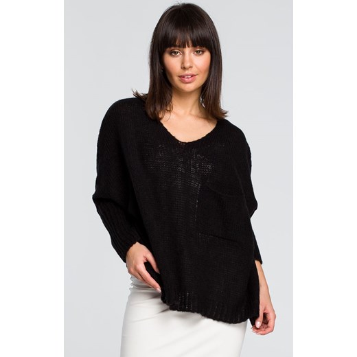 Sweter z kieszenią BK018, Kolor czarny, Rozmiar one size, BE Knit ze sklepu Primodo w kategorii Swetry damskie - zdjęcie 184061494