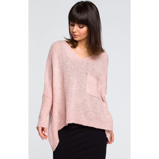 Sweter z kieszenią BK018, Kolor róż pastelowy, Rozmiar one size, BE Knit ze sklepu Primodo w kategorii Swetry damskie - zdjęcie 184061500