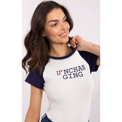 Bawełniany t-shirt z granatowymi rękawami NM-TS-V7939.50, Kolor biało-granatowy, Rozmiar uniwersalny, VINCEOTTO ze sklepu Primodo w kategorii Bluzki damskie - zdjęcie 184068224