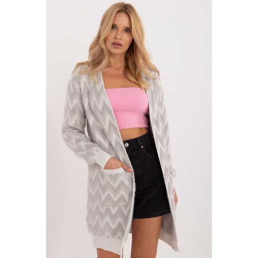 Szary kardigan damski AT-SW-2340-A.00, Kolor szary-wzór, Rozmiar uniwersalny, WOOL FASHION ITALIA ze sklepu Primodo w kategorii Swetry damskie - zdjęcie 184068334