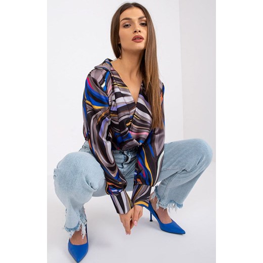 Elegancka bluzka damska szaro-czarna DHJ-BZ-15201.30, Kolor szaro-czarny, Rozmiar uniwersalny, ITALY MODA ze sklepu Primodo w kategorii Bluzki damskie - zdjęcie 184068581