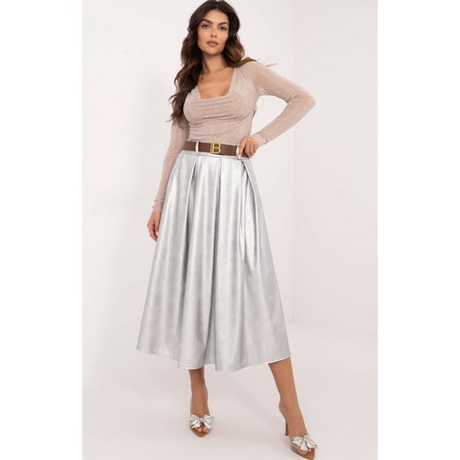 Srebrna spódnica midi z ociepleniem DHJ-SD-18760.06P, Kolor srebrny, Rozmiar uniwersalny, ITALY MODA ze sklepu Primodo w kategorii Spódnice - zdjęcie 184068740