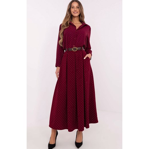 Bordowa spódnica z paskiem DHJ-SD-19720-1.32, Kolor bordowy, Rozmiar uniwersalny, ITALY MODA ze sklepu Primodo w kategorii Spódnice - zdjęcie 184068752