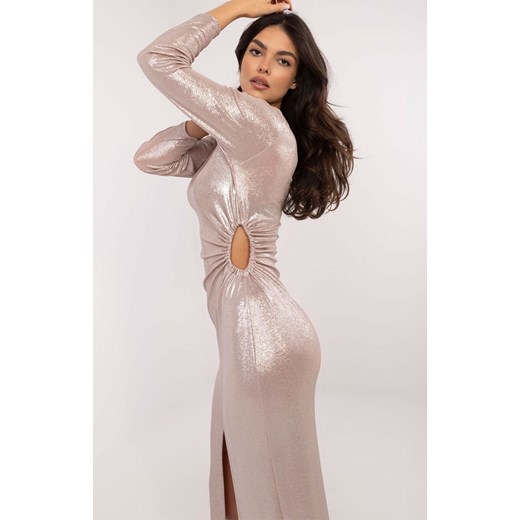 Beżowa sukienka midi z wycięciem DHJ-SK-18169.76, Kolor beżowy, Rozmiar uniwersalny, ITALY MODA ze sklepu Primodo w kategorii Sukienki - zdjęcie 184068820