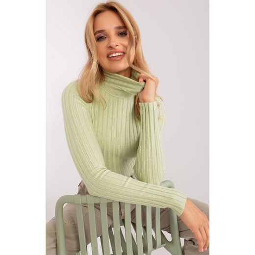 Sweter z golfem pistacjowy PM-SW-1087.09, Kolor pistacjowy, Rozmiar S/M, P-M ze sklepu Primodo w kategorii Swetry damskie - zdjęcie 184069494