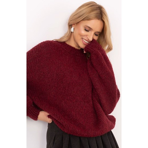 Bordowy sweter damski oversize TW-SW-BI-3565.69, Kolor bordowy, Rozmiar uniwersalny, OCH BELLA ze sklepu Primodo w kategorii Swetry damskie - zdjęcie 184069651