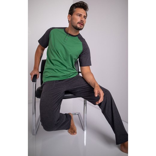 Piżama męska zielono szara na krótki rękaw Aleksander, Kolor zielono-szary, Rozmiar 2XL, Italian Fashion ze sklepu Primodo w kategorii Piżamy męskie - zdjęcie 184072991