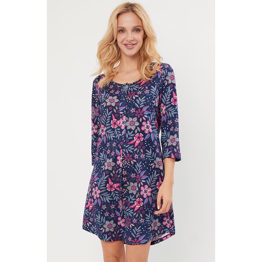 Bawełniana koszula damska z 3/4 rękawem Folk, Kolor granatowo-różowy, Rozmiar S, Italian Fashion ze sklepu Primodo w kategorii Koszule nocne - zdjęcie 184073861