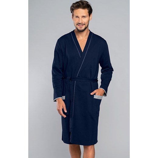 Granatowy szlafrok męski z długim rękawem Gabriel, Kolor granatowo-szary, Rozmiar L, Italian Fashion ze sklepu Primodo w kategorii Szlafroki męskie - zdjęcie 184073911