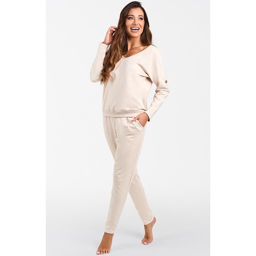 Komplet dresowy z długim rękawem i długimi spodniami beżowy Karina, Kolor beżowy, Rozmiar M, Italian Fashion ze sklepu Primodo w kategorii Piżamy damskie - zdjęcie 184074222