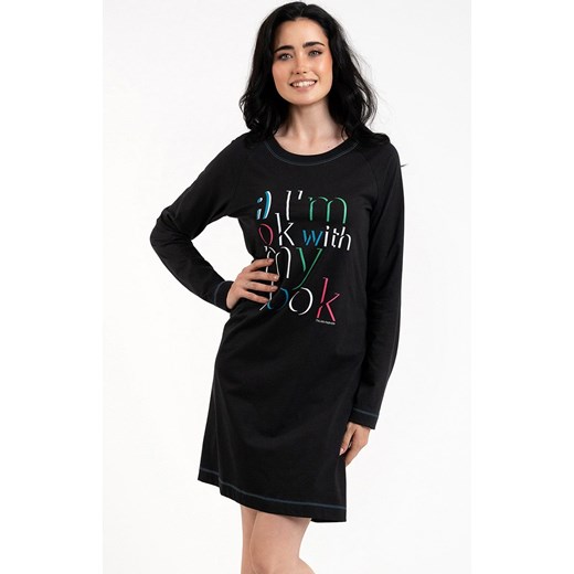 Koszula nocna damska czarna na długi rękaw Olza, Kolor czarny, Rozmiar S, Italian Fashion ze sklepu Primodo w kategorii Koszule nocne - zdjęcie 184074753