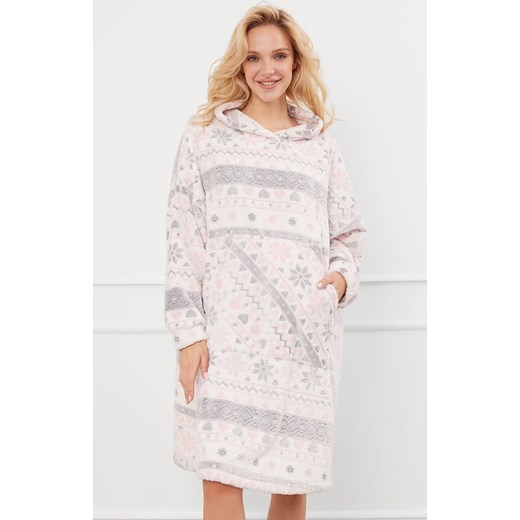 Ciepła kocobluza damska z kapturem Puri, Kolor ecru-szary, Rozmiar uniwersalny, Italian Fashion ze sklepu Primodo w kategorii Szlafroki damskie - zdjęcie 184074924