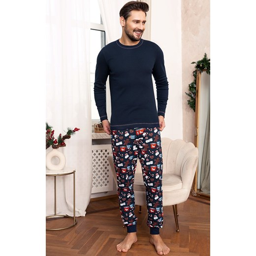 Piżama męska świąteczna granatowa Rojas, Kolor granatowy-wzór, Rozmiar S, Italian Fashion ze sklepu Primodo w kategorii Piżamy męskie - zdjęcie 184075004