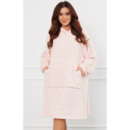 Ciepła kocobluza damska polarowa różowa Runa, Kolor róż pudrowy, Rozmiar one size, Italian Fashion ze sklepu Primodo w kategorii Szlafroki damskie - zdjęcie 184075033