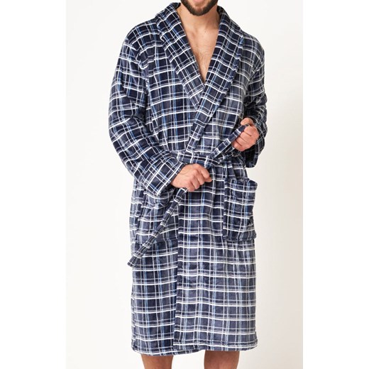 Key elegancki szlafrok męski w kratę MGL 432, Kolor granatowy-wzór, Rozmiar M/L, Key ze sklepu Primodo w kategorii Szlafroki męskie - zdjęcie 184076990