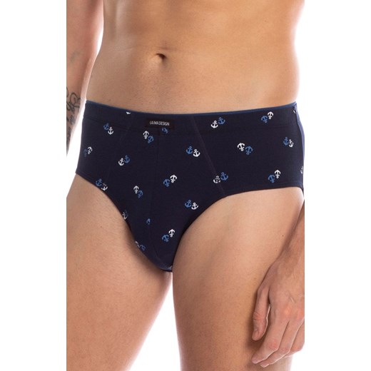 Bawełniane slipy męskie standard 2-pack M-1012GP, Kolor granatowy-wzór, Rozmiar L, LAMA ze sklepu Primodo w kategorii Majtki męskie - zdjęcie 184077541