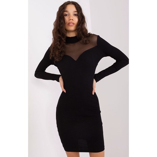 Czarna bawełniana sukienka z ozdobnym dekoltem i plecami RV-SK-9216.06P, Kolor czarny, Rozmiar S/M, BASIC FEEL GOOD ze sklepu Primodo w kategorii Sukienki - zdjęcie 184078003