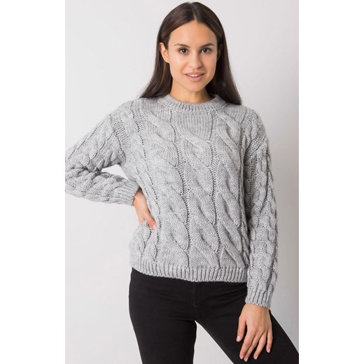 Sweter damski w warkocze szary TO-SW-2535.27X, Kolor szary, Rozmiar one size, Rue Paris ze sklepu Primodo w kategorii Swetry damskie - zdjęcie 184081274
