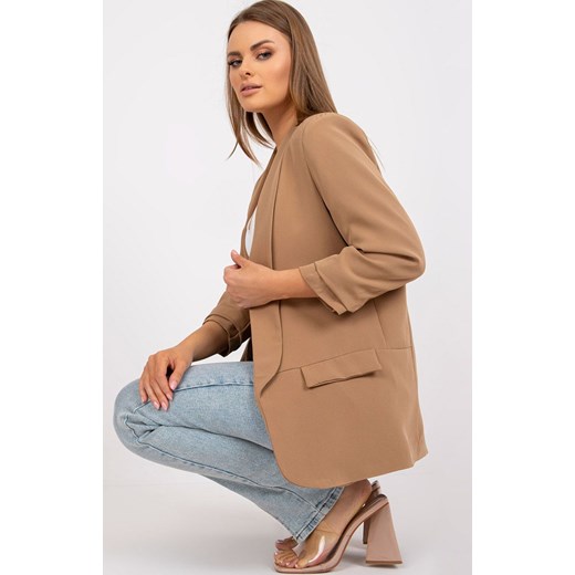 Marynarka damska z marszczonymi rękawami jasnobrązowa DHJ-MA-7684.15P, Kolor jasnobrązowy, Rozmiar XL, ITALY MODA ze sklepu Primodo w kategorii Marynarki damskie - zdjęcie 184081332