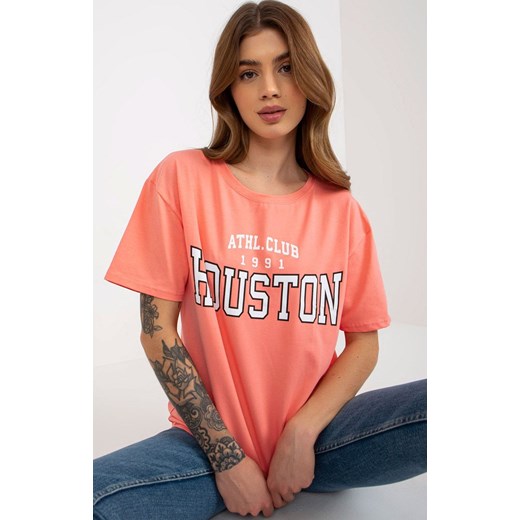 T-shirt damski z nadrukiem brzoskwiniowy EM-TS-527-1.26X, Kolor brzoskwiniowy, Rozmiar one size, EX MODA ze sklepu Primodo w kategorii Bluzki damskie - zdjęcie 184081373