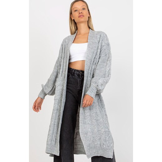 Długi kardigan damski w warkocze szary LC-SW-8032.34P, Kolor szary, Rozmiar one size, Rue Paris ze sklepu Primodo w kategorii Swetry damskie - zdjęcie 184081500