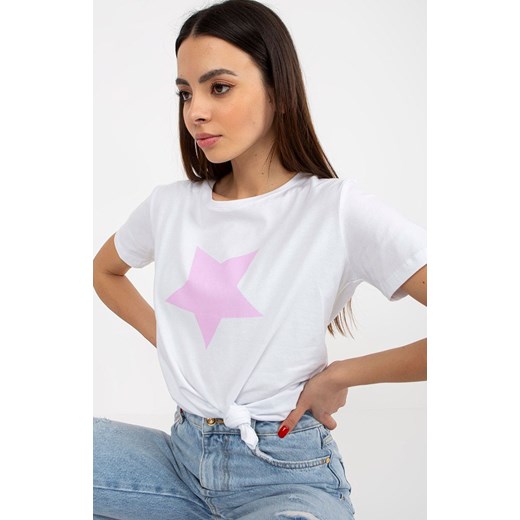 T-shirt damski z fioletową gwiazdą RV-TS-8626.00, Kolor biało-fioletowy, Rozmiar L/XL, BASIC FEEL GOOD ze sklepu Primodo w kategorii Bluzki damskie - zdjęcie 184081553