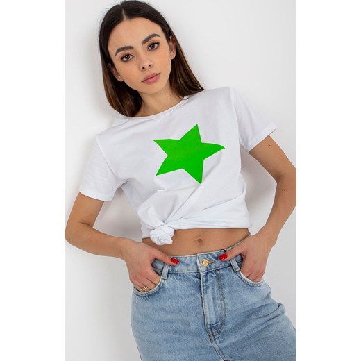 T-shirt damski z zieloną gwiazdą RV-TS-8626.00, Kolor biało-zielony, Rozmiar L/XL, BASIC FEEL GOOD ze sklepu Primodo w kategorii Bluzki damskie - zdjęcie 184081564