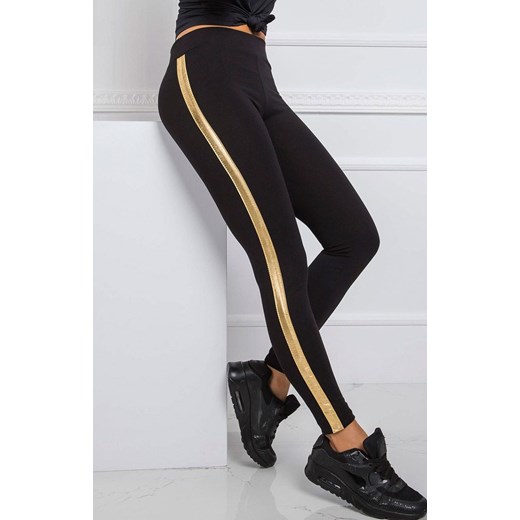 Legginsy damskie czarne z złotym lampasem RV-LG-R4766.06, Kolor czarno-złoty, Rozmiar XL, Rue Paris ze sklepu Primodo w kategorii Spodnie damskie - zdjęcie 184081580
