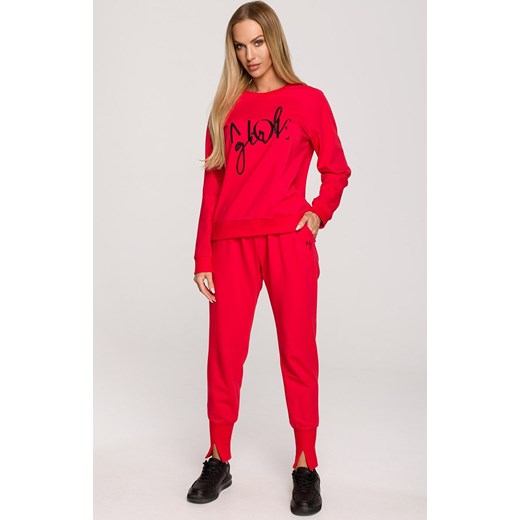 Bluza dresowa z haftem w kolorze czerwonym M693, Kolor czerwony, Rozmiar L, MOE ze sklepu Primodo w kategorii Bluzy damskie - zdjęcie 184082143