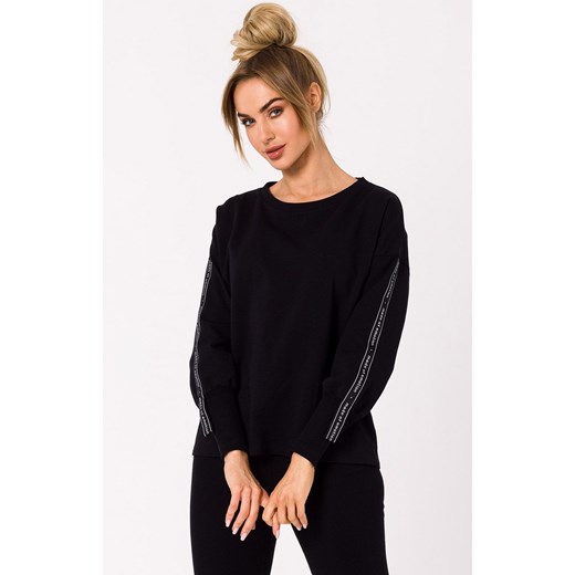Bluza damska z lampasami czarna M727, Kolor czarny, Rozmiar L, MOE ze sklepu Primodo w kategorii Bluzy damskie - zdjęcie 184082493