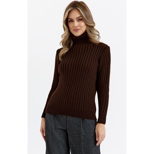 Sweter damski z golfem brązowy M771, Kolor brązowy, Rozmiar L/XL, MOE ze sklepu Primodo w kategorii Swetry damskie - zdjęcie 184083104