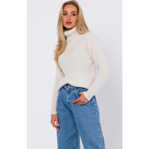 Sweter z golfem w kolorze kości słoniowej M771, Kolor kość słoniowa, Rozmiar L/XL, MOE ze sklepu Primodo w kategorii Swetry damskie - zdjęcie 184083114