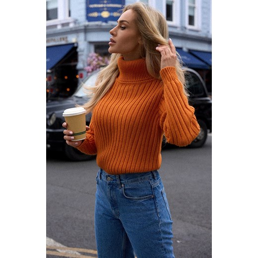 Sweter z golfem pomarańczowy M771, Kolor pomarańczowy, Rozmiar L/XL, MOE ze sklepu Primodo w kategorii Swetry damskie - zdjęcie 184083123