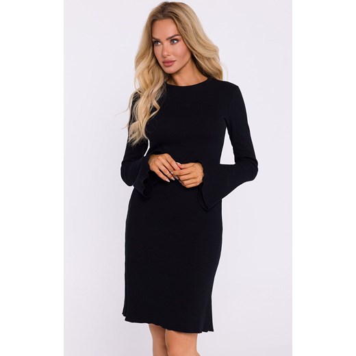 Sukienka prążkowana z poszerzonymi rękawami czarna M821, Kolor czarny, Rozmiar 2XL/3XL, MOE ze sklepu Primodo w kategorii Sukienki - zdjęcie 184083942
