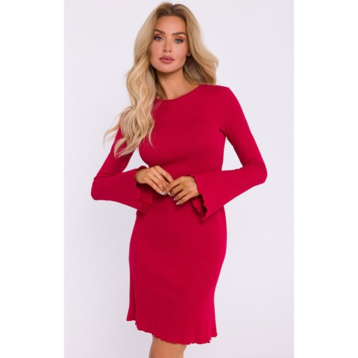 Sukienka prążkowana z poszerzonymi rękawami czerwona M821, Kolor czerwony, Rozmiar 2XL/3XL, MOE ze sklepu Primodo w kategorii Sukienki - zdjęcie 184083954