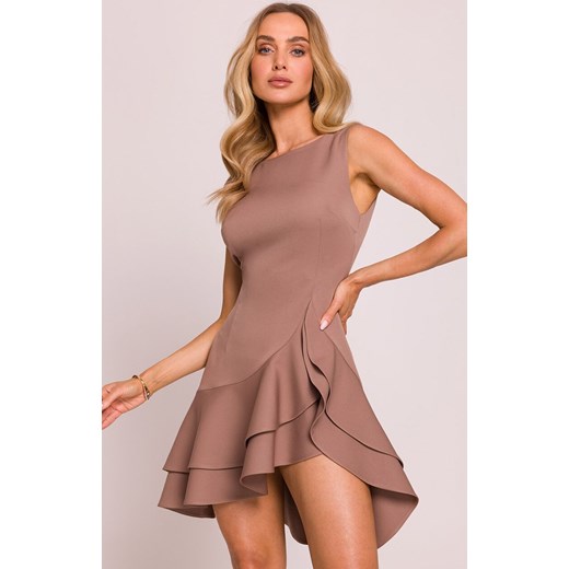 Moe sukienka z falbanami mokka M850, Kolor mocca, Rozmiar L, MOE ze sklepu Primodo w kategorii Sukienki - zdjęcie 184084504
