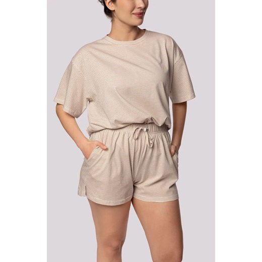 Mona bawełniana piżama damska ecru Stripe Short Sleeve, Kolor ecru, Rozmiar L, Mona ze sklepu Primodo w kategorii Piżamy damskie - zdjęcie 184085013