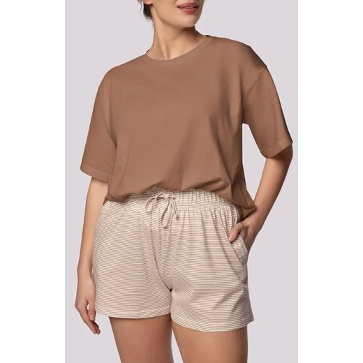 Mona bawełniana piżama damska plus size Stripe Short Sleeve, Kolor ecru-karmelowy, Rozmiar 2XL, Mona ze sklepu Primodo w kategorii Piżamy damskie - zdjęcie 184085410