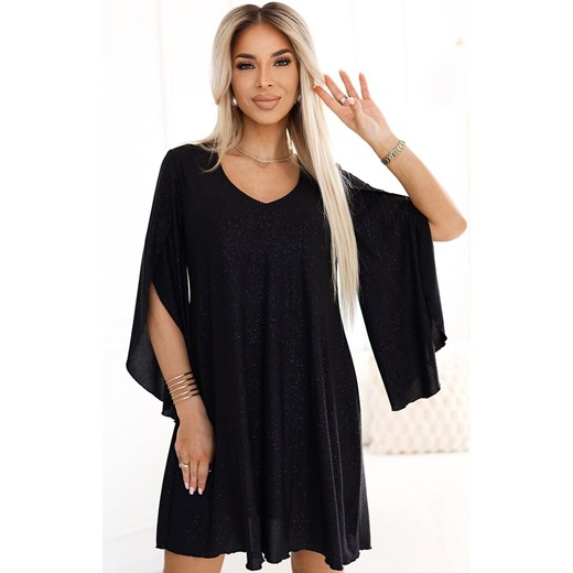 Trapezowa sukienka z rękawami typu motyl Livia 597, Kolor czarny, Rozmiar L/XL, Numoco ze sklepu Primodo w kategorii Sukienki - zdjęcie 184087303