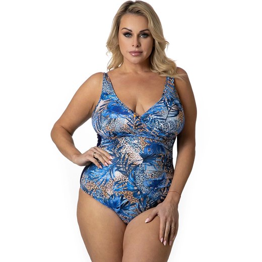 Jednoczęściowy strój kąpielowy plus size 52/05, Kolor granatowy-wzór, Rozmiar L, Primo ze sklepu Primodo w kategorii Stroje kąpielowe - zdjęcie 184087574
