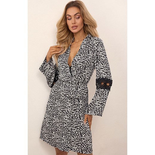 Szlafrok damski Nearan LC 90602, Kolor czarny-wzór, Rozmiar S/M, LivCo Corsetti Fashion ze sklepu Primodo w kategorii Szlafroki damskie - zdjęcie 184089943