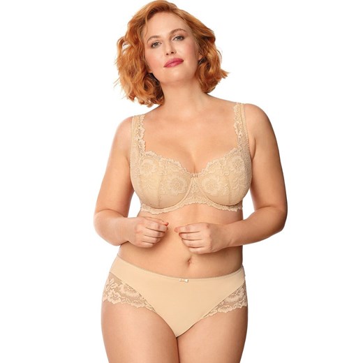 Biustonosz usztywniany koronkowy beżowy Telimena, Kolor beżowy, Rozmiar 65E, Mefemi ze sklepu Intymna w kategorii Biustonosze - zdjęcie 184097931