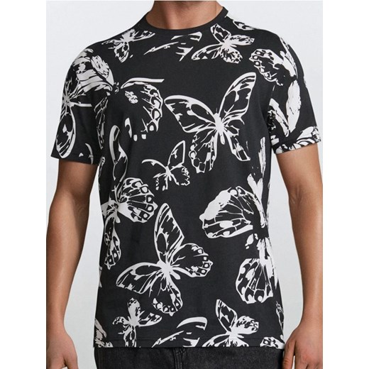 Sinsay - Koszulka ze wzorem allover w motyle - czarny ze sklepu Sinsay w kategorii T-shirty męskie - zdjęcie 184100542