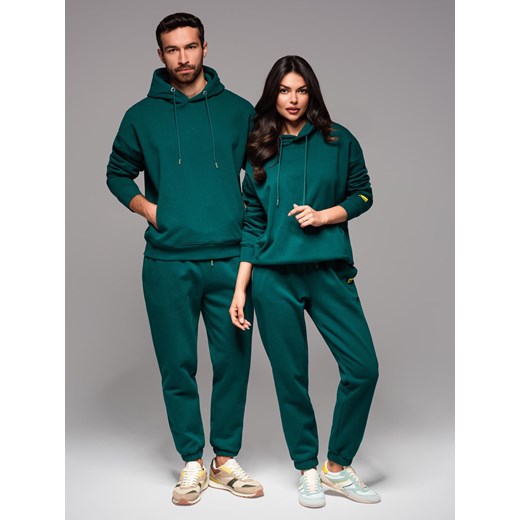 Zestaw dresowy unisex bluza z kapturem + spodnie ze ściągaczami w stylu athleisure – ciemnozielony V17 Z111 ze sklepu ombre w kategorii Dresy damskie - zdjęcie 184100804